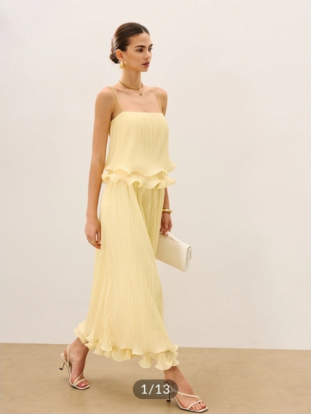 NWT Commense Yellow Pleated Layered Ruffle Skirt Set, Large